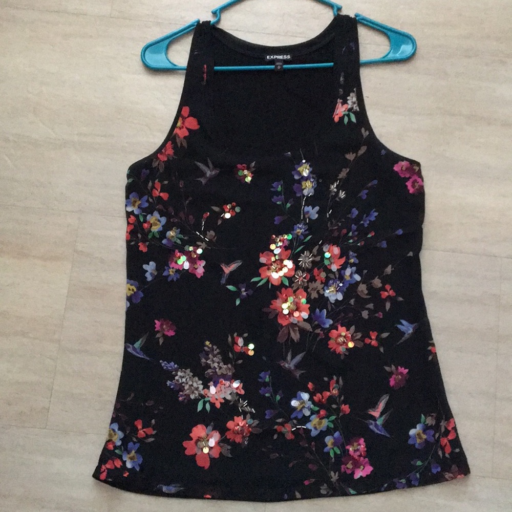 Black floral with sequence tank